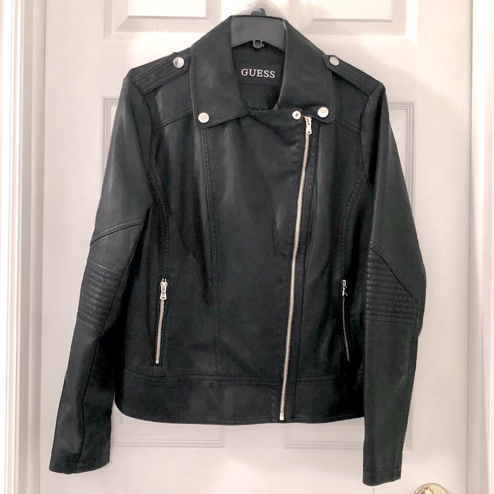 Guess NWT Black Leather Jacket size XL